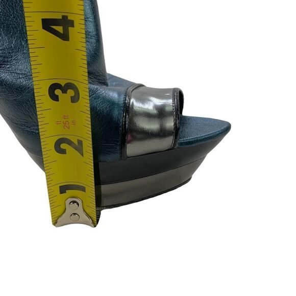 Devi Kroell Blue Silver Metallic Leather Peep Toe Platform Booties 37 / 7 - Picture 8 of 12